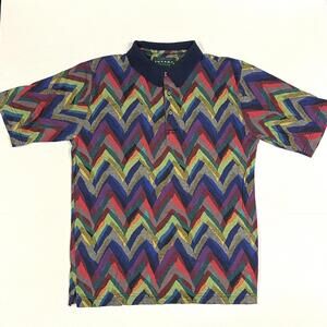 Vintage Tundra Canada Polo Shirt Colorful Chevron Pattern Geometric AOP Sz M
